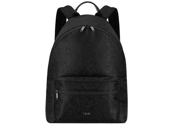 Dior And Shawn Rider Backpack Black in Nylon Jacquard with Ruthenium-finish Brass