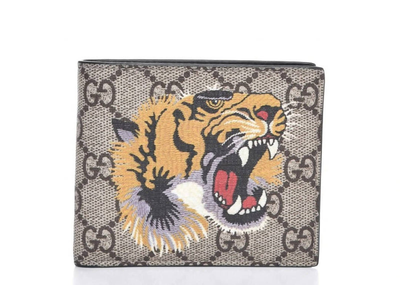 Gucci Bifold Wallet GG Supreme Tiger Beige in Coated Canvas Bag