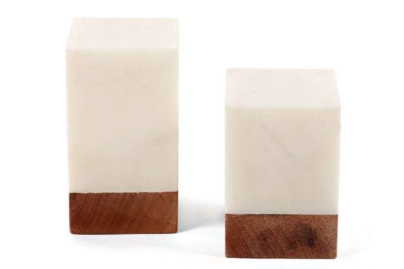 Marble Wood Bookends Set