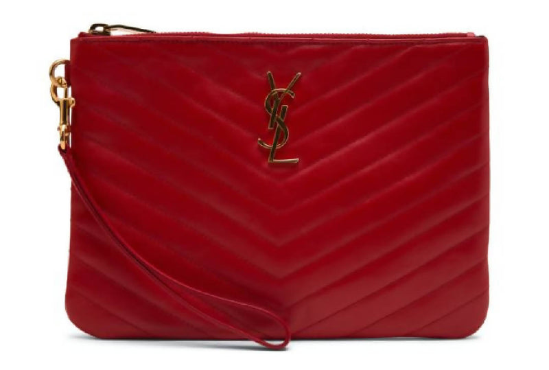 Saint Laurent Quilted Wristlet Pouch Red