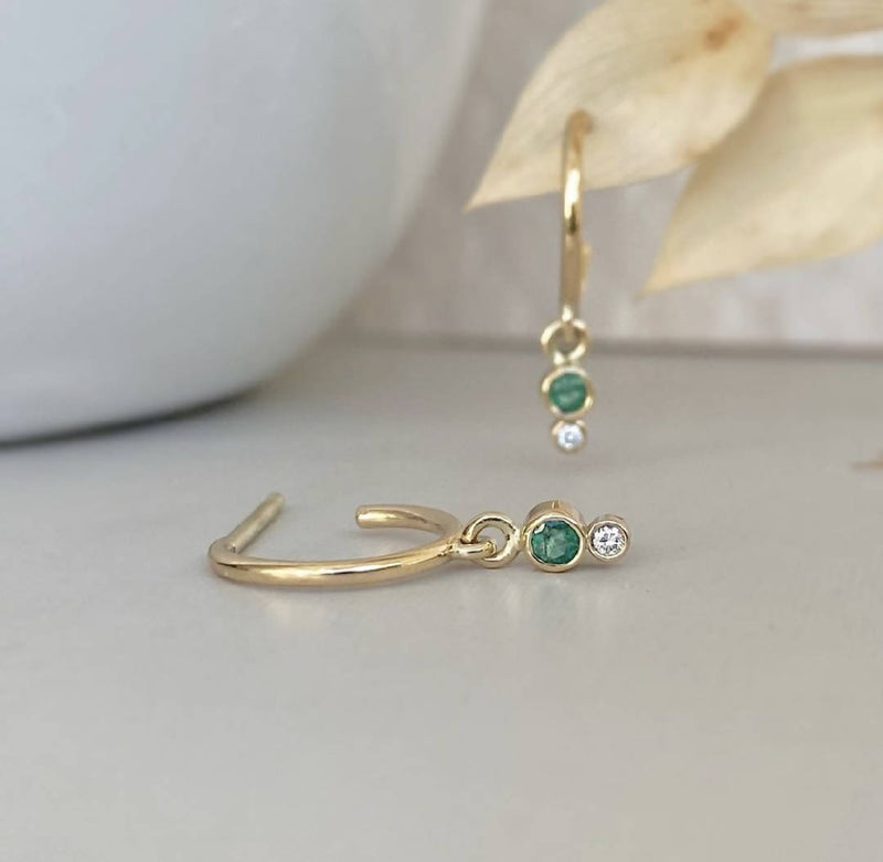 14k gold emerald and diamond earrings