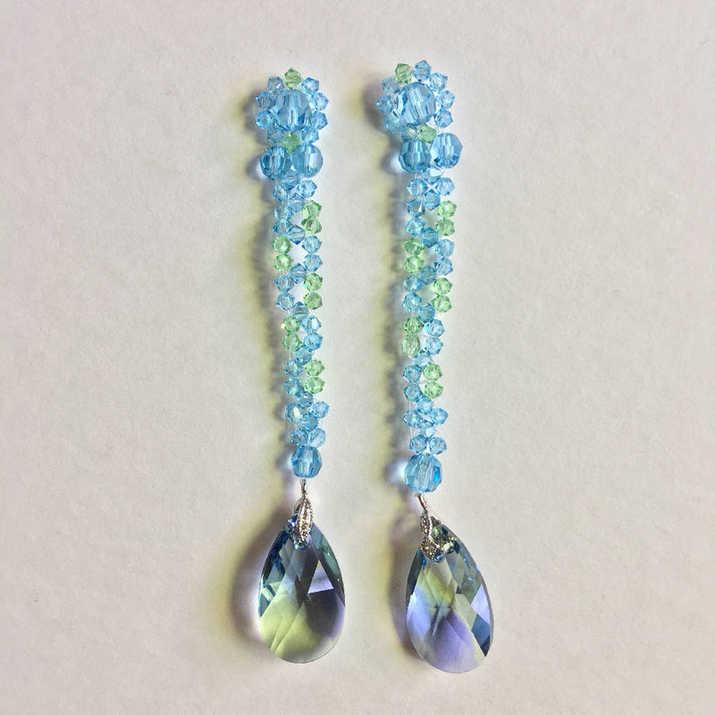 Pretty handcrafted green crystal drop earrings