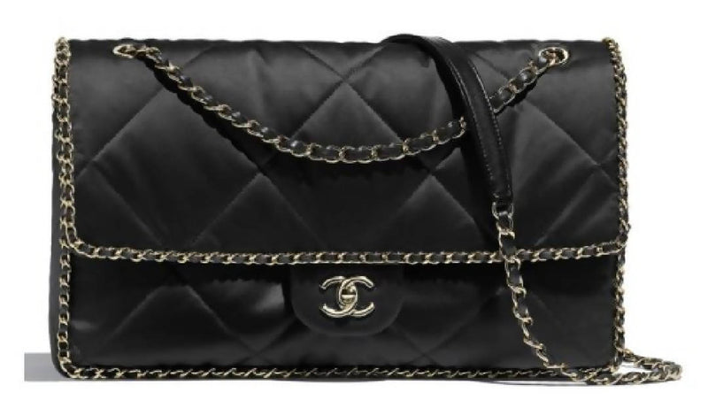 Chanel Flap Bag Satin Quilted Black in Satin with Gold-tone