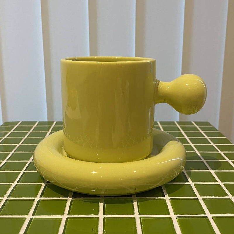 Grass Green Donut Handle Ceramic Coffee Mug Set
